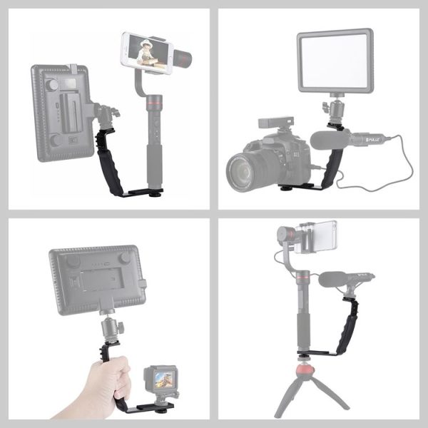 PULUZ L-Shape Bracket Handheld Grip Holder with Dual Side Cold Shoe Mounts for Video Light Flash, DSLR Camera - Image 5