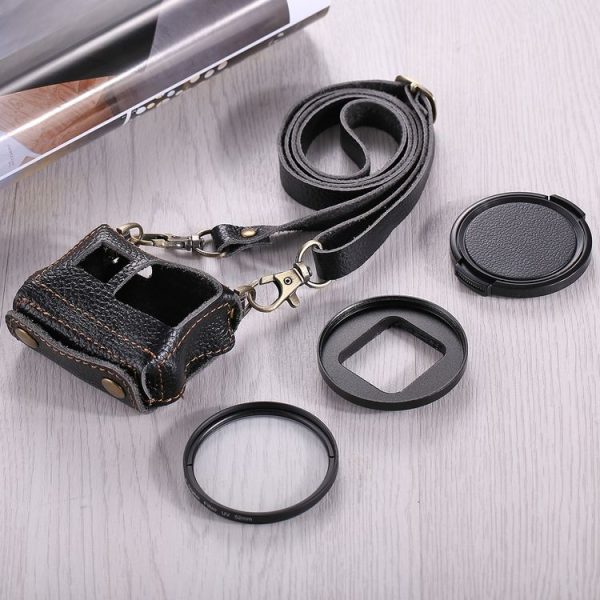PULUZ for GoPro HERO7 Black / 6 / 5 Litchi Texture Genuine Leather Housing Case with Set Key Hole & Neck Strap & 52mm UV Lens (Black) - Image 9