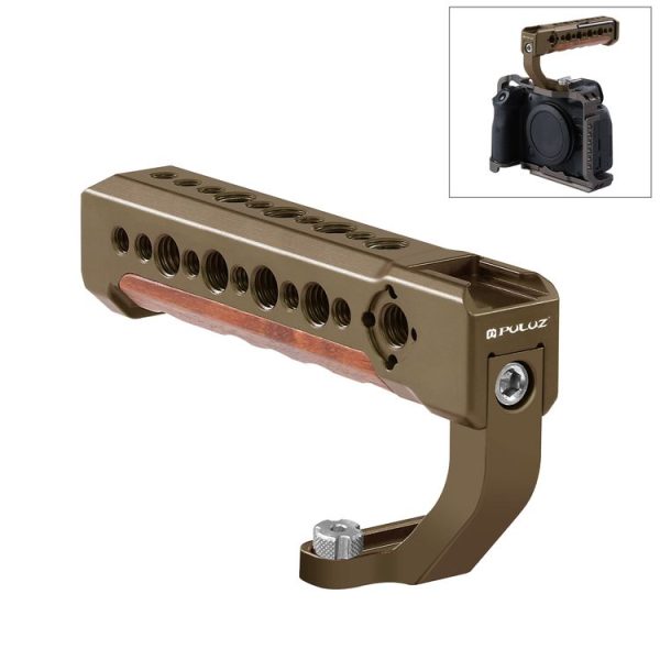 PULUZ Camera Wooden Top Handle with Cold Shoe Mount for Mirrorless Camera Cage Stabilizer (Bronze)