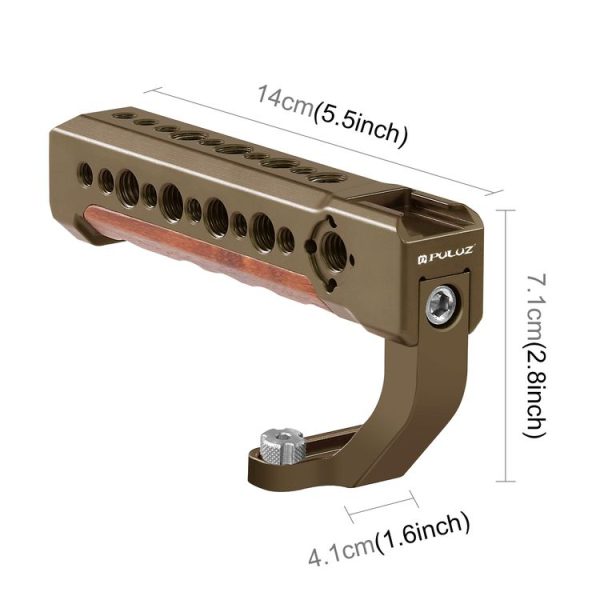 PULUZ Camera Wooden Top Handle with Cold Shoe Mount for Mirrorless Camera Cage Stabilizer (Bronze) - Image 2