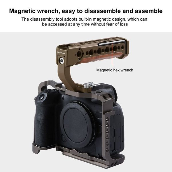 PULUZ Camera Wooden Top Handle with Cold Shoe Mount for Mirrorless Camera Cage Stabilizer (Bronze) - Image 4