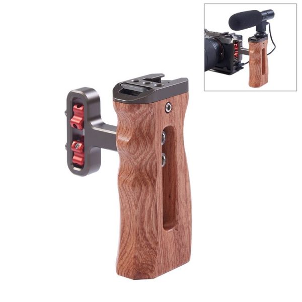PULUZ Universal Side Wooden Handle Handgrip with Cold Shoe for DSLR Camera Cage (Bronze)
