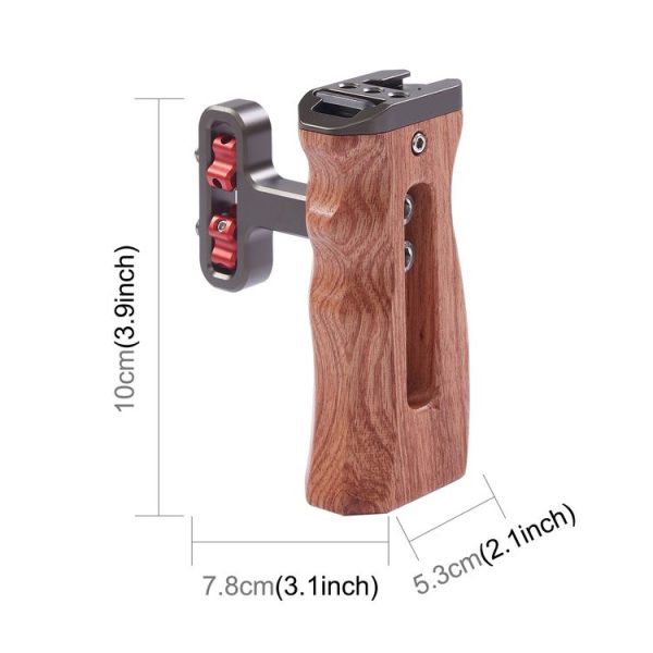 PULUZ Universal Side Wooden Handle Handgrip with Cold Shoe for DSLR Camera Cage (Bronze) - Image 2