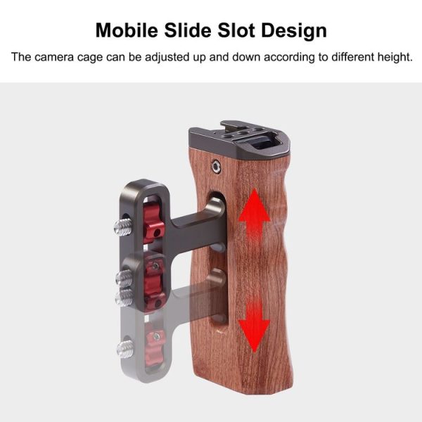 PULUZ Universal Side Wooden Handle Handgrip with Cold Shoe for DSLR Camera Cage (Bronze) - Image 4