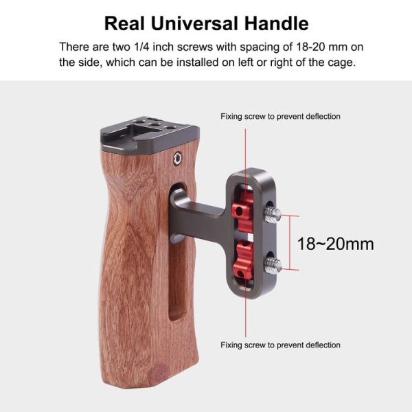 PULUZ Universal Side Wooden Handle Handgrip with Cold Shoe for DSLR Camera Cage (Bronze) - Image 5