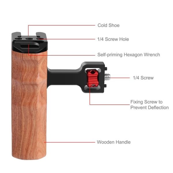 PULUZ 1 / 4 inch Screw Universal Camera Wooden Side Handle with Cold Shoe Mount for Camera Cage Stabilizer (Black) - Image 3
