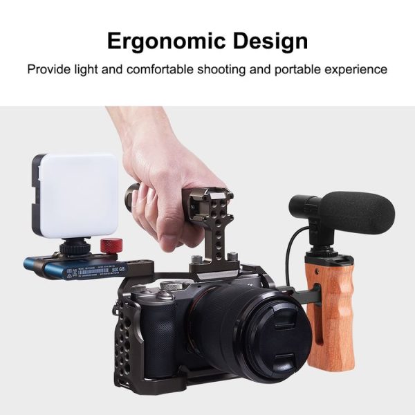 PULUZ 1 / 4 inch Screw Universal Camera Wooden Side Handle with Cold Shoe Mount for Camera Cage Stabilizer (Black) - Image 6