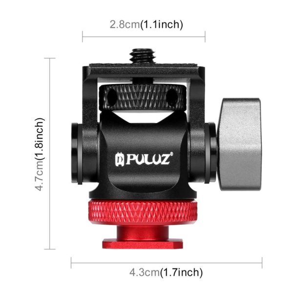 PULUZ Mini 180 Degree Swing Tripod Ball Head Cold Shoe Mount Adapter (Red) - Image 2