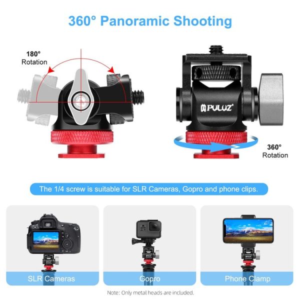 PULUZ Mini 180 Degree Swing Tripod Ball Head Cold Shoe Mount Adapter (Red) - Image 4