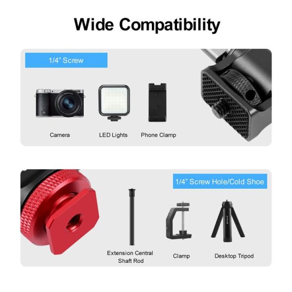 PULUZ Mini 180 Degree Swing Tripod Ball Head Cold Shoe Mount Adapter (Red) - Image 5