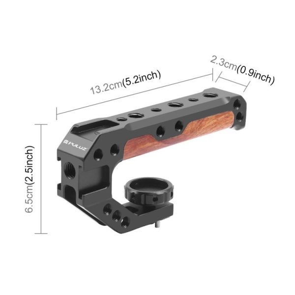 PULUZ 3 / 8 inch Camera Wooden Top Handle with Cold Shoe Mount (Black) - Image 2