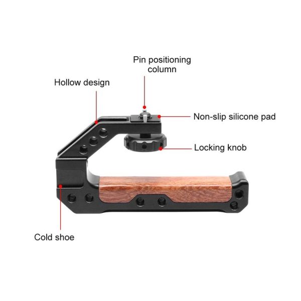 PULUZ 3 / 8 inch Camera Wooden Top Handle with Cold Shoe Mount (Black) - Image 4