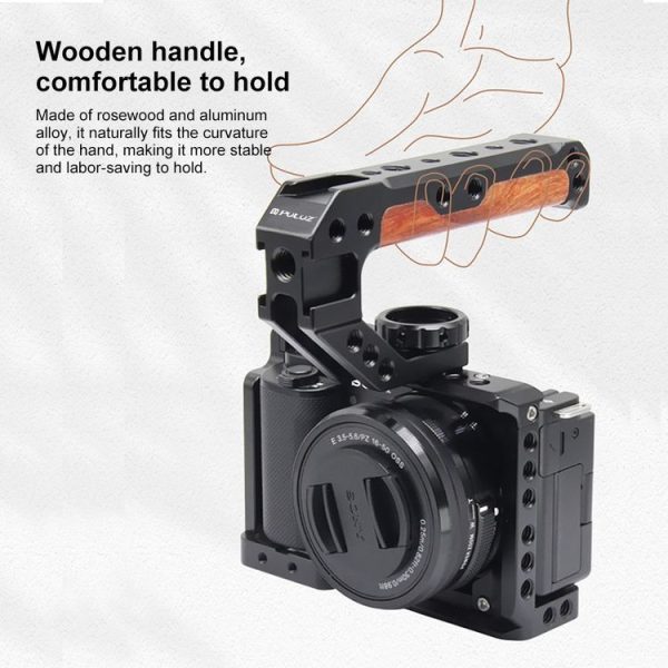 PULUZ 3 / 8 inch Camera Wooden Top Handle with Cold Shoe Mount (Black) - Image 5