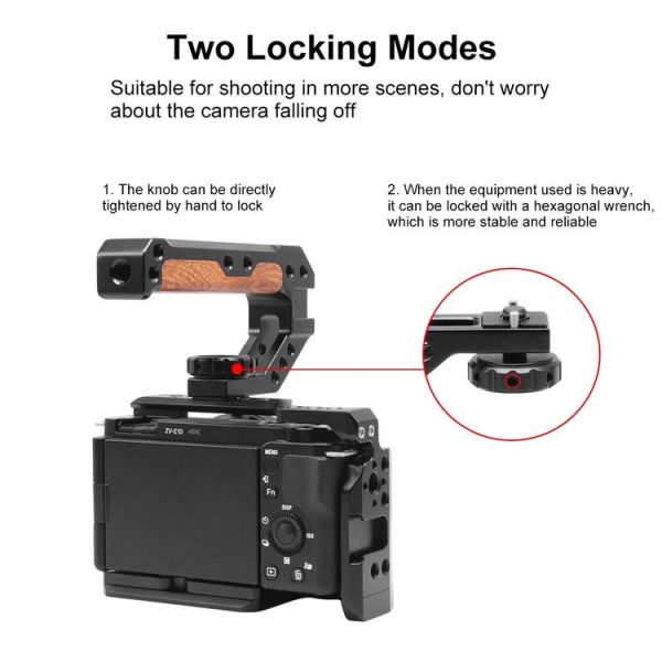 PULUZ 3 / 8 inch Camera Wooden Top Handle with Cold Shoe Mount (Black) - Image 6