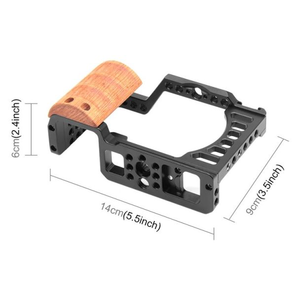 Sony Alpha 7C / ILCE-7C / A7C PULUZ Wood Handle Metal Camera Cage Stabilizer Rig - Image 3