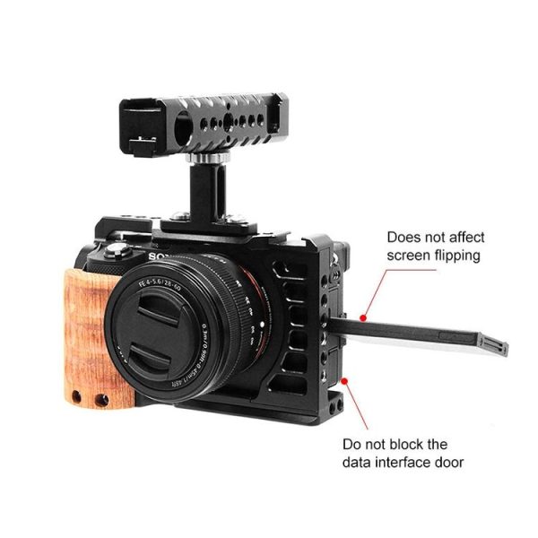 Sony Alpha 7C / ILCE-7C / A7C PULUZ Wood Handle Metal Camera Cage Stabilizer Rig - Image 5
