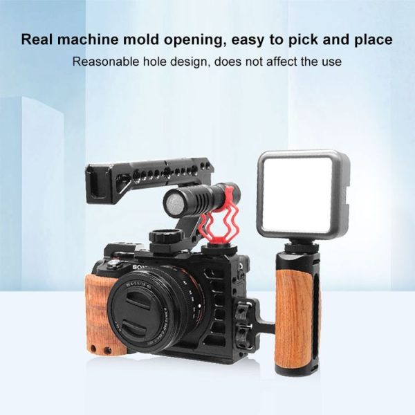 Sony Alpha 7C / ILCE-7C / A7C PULUZ Wood Handle Metal Camera Cage Stabilizer Rig - Image 6