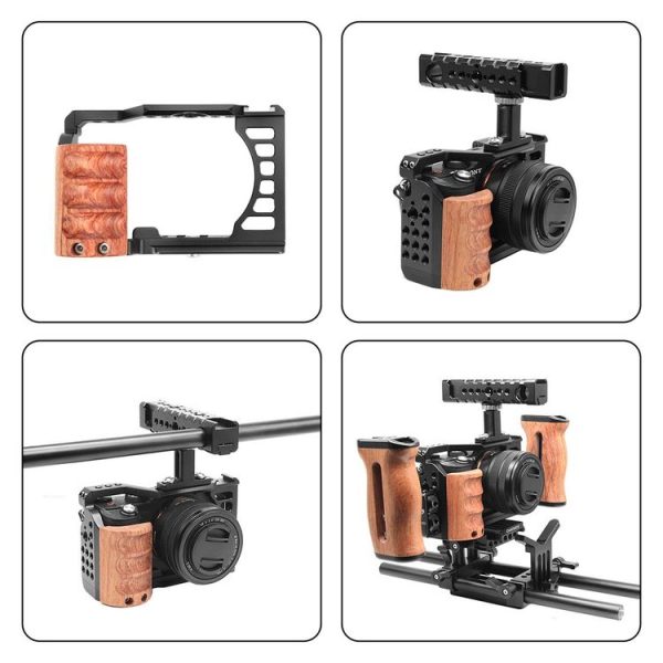 Sony Alpha 7C / ILCE-7C / A7C PULUZ Wood Handle Metal Camera Cage Stabilizer Rig - Image 7