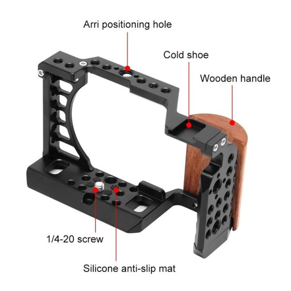 Sony A6400 / A6300 / A6100 / A6000 PULUZ Wood Handle Metal Camera Cage Stabilizer Rig - Image 3