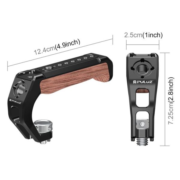 PULUZ Arri Metal Wooden Top Handle with Cold Shoe Mount for Mirrorless Camera Cage Stabilizer (Black) - Image 3