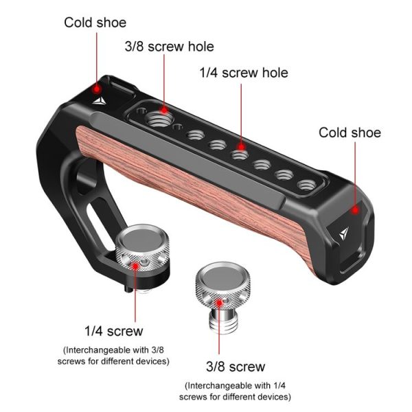 PULUZ Arri Metal Wooden Top Handle with Cold Shoe Mount for Mirrorless Camera Cage Stabilizer (Black) - Image 4