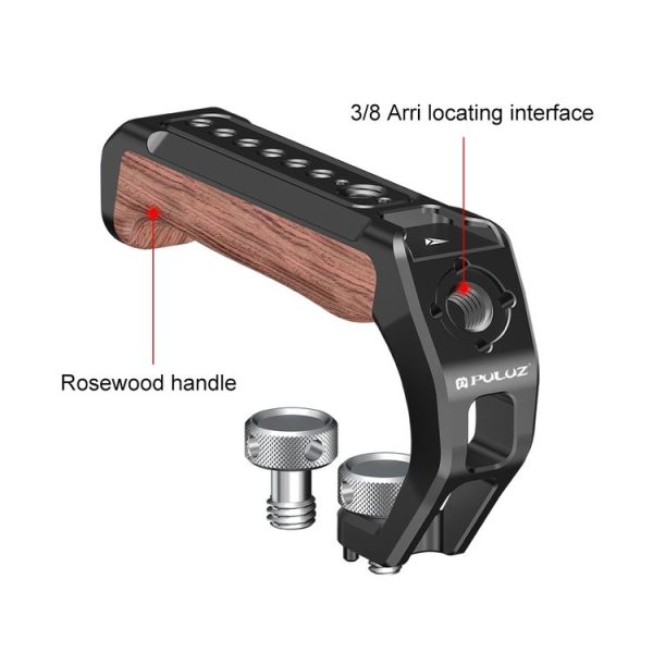 PULUZ Arri Metal Wooden Top Handle with Cold Shoe Mount for Mirrorless Camera Cage Stabilizer (Black) - Image 5