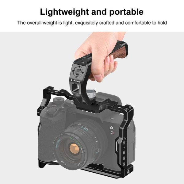 PULUZ Arri Metal Wooden Top Handle with Cold Shoe Mount for Mirrorless Camera Cage Stabilizer (Black) - Image 7