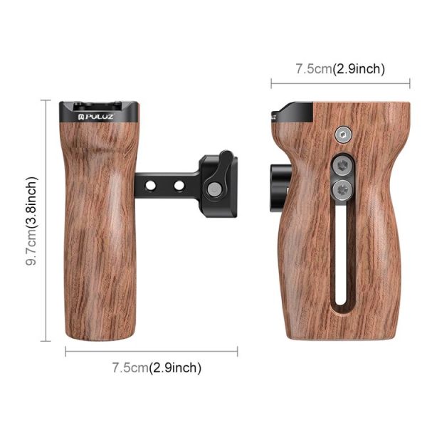 PULUZ Universal Slide Quick Release Side Wooden Handle with Cold Shoe Mount for Camera Cage Stabilizer - Image 2