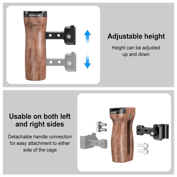 PULUZ Universal Slide Quick Release Side Wooden Handle with Cold Shoe Mount for Camera Cage Stabilizer - Image 4