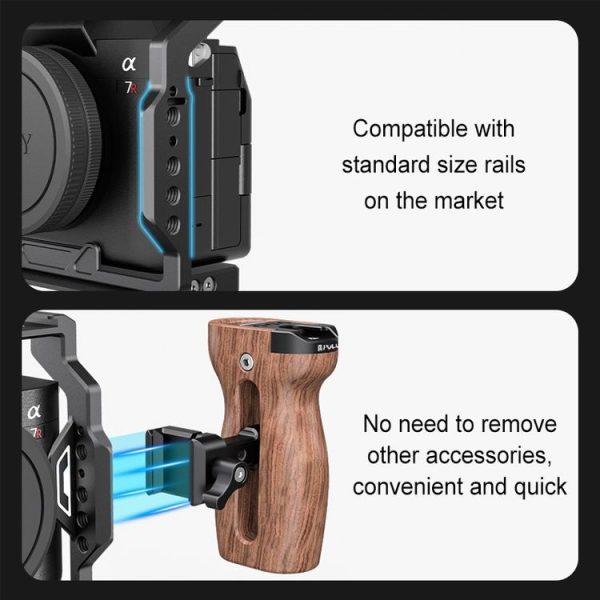 PULUZ Universal Slide Quick Release Side Wooden Handle with Cold Shoe Mount for Camera Cage Stabilizer - Image 5