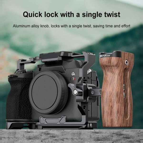 PULUZ Universal Slide Quick Release Side Wooden Handle with Cold Shoe Mount for Camera Cage Stabilizer - Image 8