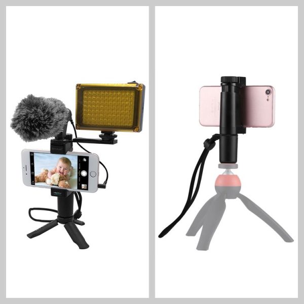 PULUZ Vlogging Live Broadcast Handheld Grip Selfie Rig Stabilizer ABS Tripod Adapter Mount with Cold Shoe Base & Wrist Strap - Image 6