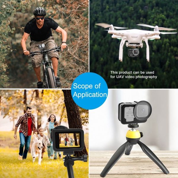 GoPro HERO13 Black / 12 Black / 11 Black / 10 Black / 9 Black PULUZ Thin Housing Shell CNC Aluminum Alloy Protective Cage with Insurance Frame & 52mm UV Lens (Black) - Image 8