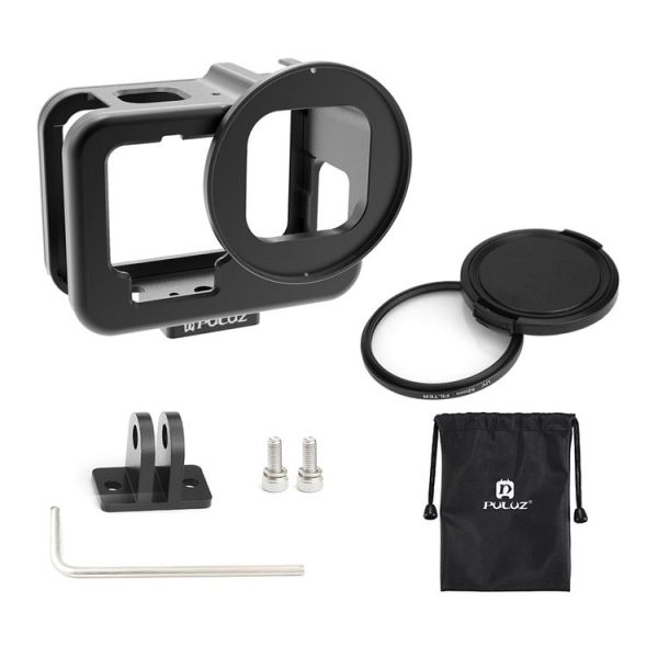 GoPro HERO13 Black / 12 Black / 11 Black / 10 Black / 9 Black PULUZ Thin Housing Shell CNC Aluminum Alloy Protective Cage with Insurance Frame & 52mm UV Lens (Black) - Image 9