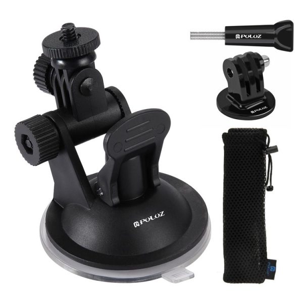 PULUZ Car Suction Cup Mount with Screw & Tripod Mount Adapter & Storage Bag for GoPro, Insta360, DJI and Other Action Cameras
