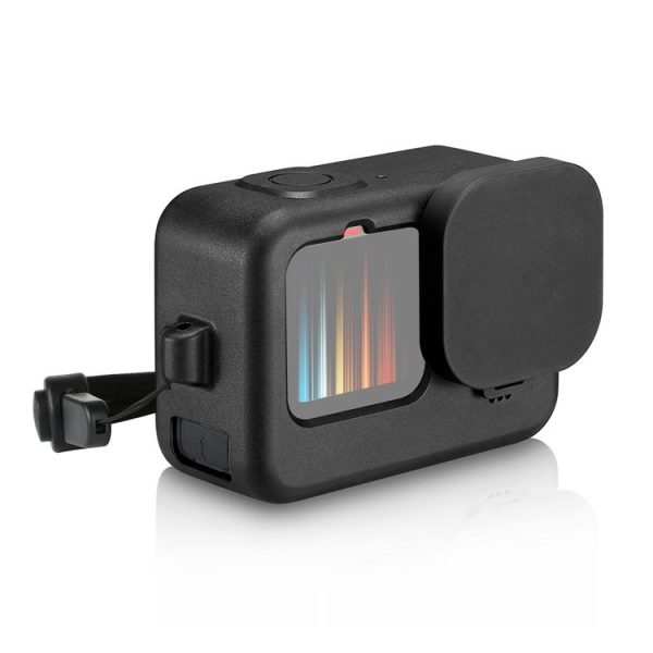 PULUZ for GoPro HERO12 Black / 11 Black / 10 Black / 9 Black Silicone Protective Case + POM Side Interface Cover with Wrist Strap & Lens Cover (Black)