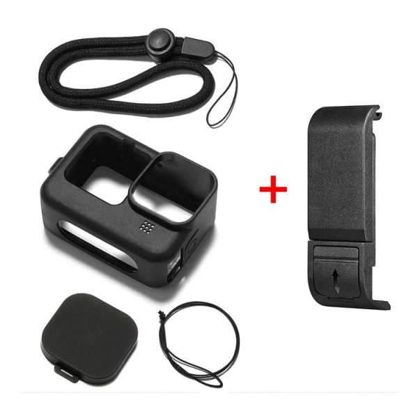 PULUZ for GoPro HERO12 Black / 11 Black / 10 Black / 9 Black Silicone Protective Case + POM Side Interface Cover with Wrist Strap & Lens Cover (Black) - Image 8
