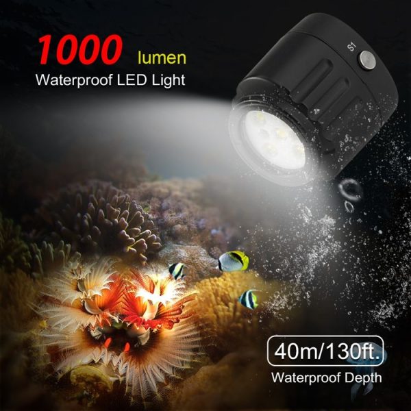 PULUZ 40m Underwater LED Photography Fill Light 1000LM 3.7V / 1100mAh Diving Light for GoPro, Insta360, DJI and Other Action Cameras (Black) - Image 5