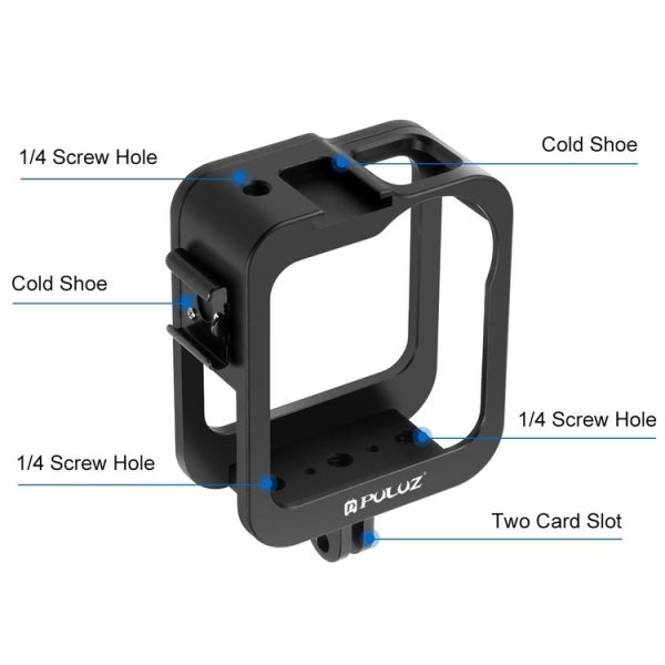 PULUZ Aluminum Alloy Protective Cage Frame with Cold Shoe for GoPro Max (Black) - Image 3