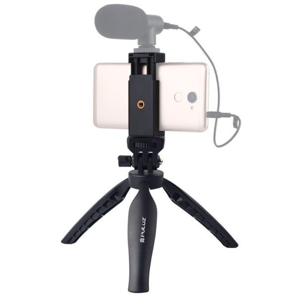 PULUZ Desk Plastic Tripod Mount with Phone Clamp & Adjusting Tripod Head for Smartphones (Black)