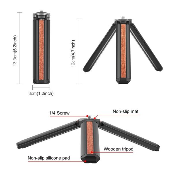 PULUZ Inlaid Wood Desktop Vlogging Live Tripod Holder (Black) - Image 3