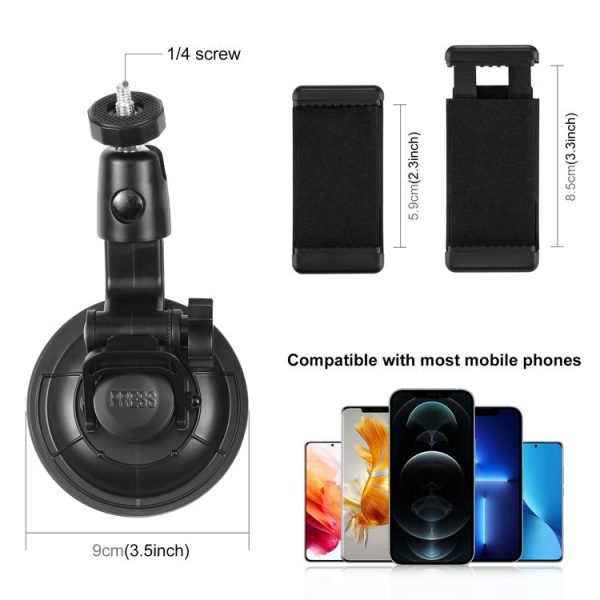 PULUZ Car Suction Cup Mount with Phone Clamp / Screw / Tripod Adapter - Image 3
