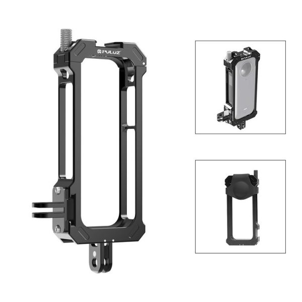 Insta360 X3 PULUZ Metal Protective Cage Rig Housing Frame with Expand Cold Shoe Base & Tripod Adapter (Black)