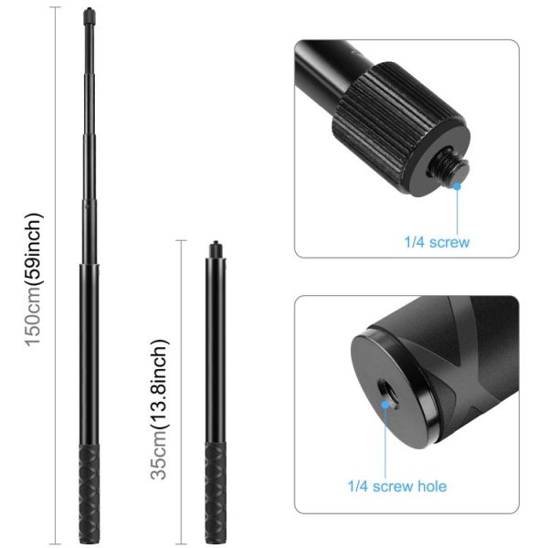 PULUZ 150cm Metal Selfie Stick Monopod for Insta360 One RS / X2 / X3 / X4 - Image 3