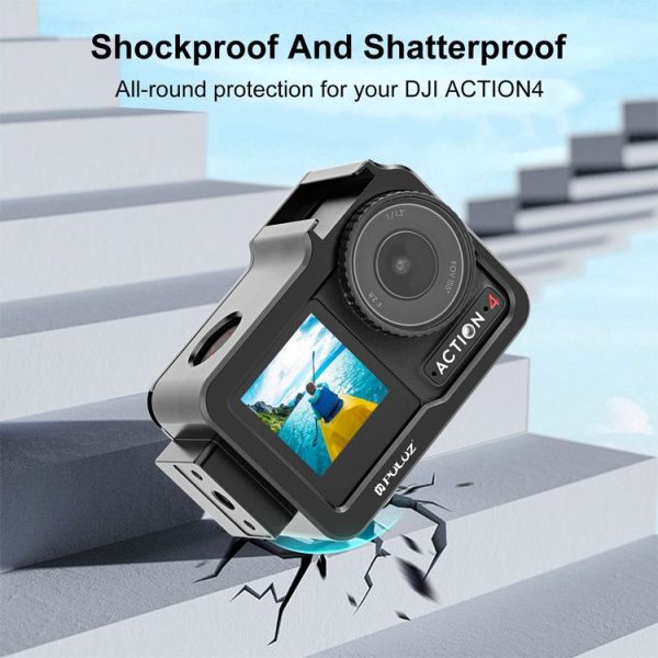 DJI Osmo Action 4 / 3 PULUZ Metal Cage Expansion Adapter Frame with Cold Shoe (Black) - Image 6
