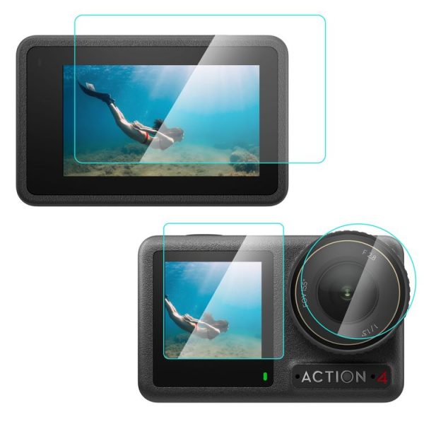 DJI Osmo Action 4 PULUZ 3-in-1 Lens Front and Back Screen Tempered Glass Explosion-proof Film (Transparent)