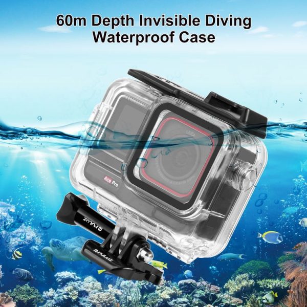 Insta360 Ace Pro PULUZ 60m Underwater Waterproof Housing Case with Base Adapter & Screw (Transparent) - Image 2