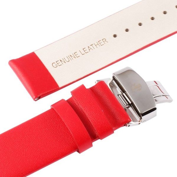 Kakapi for Apple Watch 42mm Subtle Texture Double Buckle Genuine Leather Watch Band with Connector (Red) - Image 6