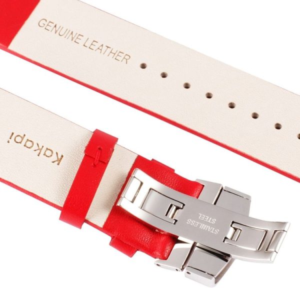 Kakapi for Apple Watch 42mm Subtle Texture Double Buckle Genuine Leather Watch Band with Connector (Red) - Image 7