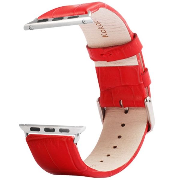 Kakapi for Apple Watch 42mm Crocodile Texture Brushed Buckle Genuine Leather Watch Band with Connector (Red) - Image 3